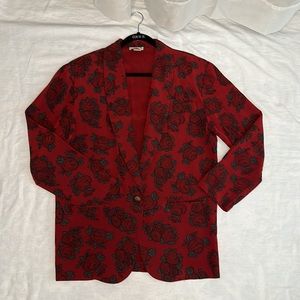 Vintage Scarlett Red Floral Rose Blazer Plus Size XL